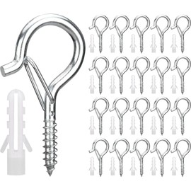 HATANSE Pack of 20 Screw Hooks Stainless Steel with Safety Hooks for Screwing Ceiling Hooks Screw-In Hooks for Hanging Pot Plants, Fairy Lights and Christmas Decoration, Silver