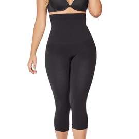 CURVEEZ High Waist Compression Pants - Anti Cellulite Shapewear Tummy Control Capri Leggings - Fajas Colombianas (Plus and Regular Sizes) (No Open Crotch, 3X-Large, Black)