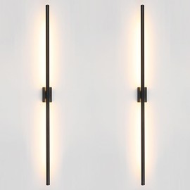 Reddragon lighting Set of 2 Minimalist Long Tube Linear LED Wall Sconce Hardwired 48 Inch Slim Rod Vanity Wall Light for Living Room Corridor Bathroom Bedroom (2 Pack, 48'', Black, Dimmable)
