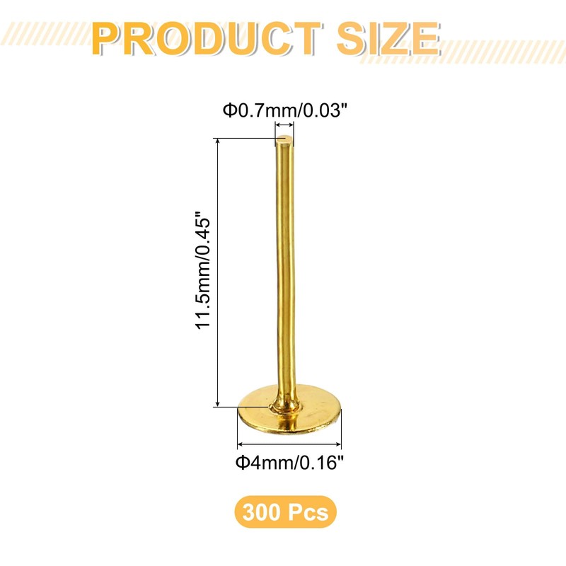 sourcing map 300Pcs Earring Posts and Backs, 4mm/0.16inch Flat Pad