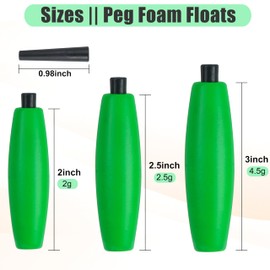 Peg Floats for Catfish Fishing Bobbers,Fishing Cigar Foam Bobber for Santee Rig Slip Fishing Corks Peg Fishing Bobbers with Pipe Plug Catfish Crappie Floats for Fishing丨3in Green