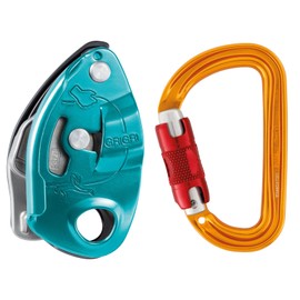 PETZL GRIGRI Belay Device with Sm'D Twist-Lock Carabiner - Belay Device with Cam-Assisted Blocking for Sport, Trad, & Top-Rope Climbing - Blue