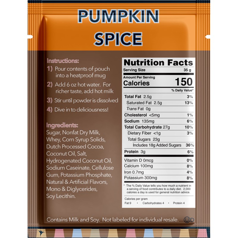 Double Donut Pumpkin Spice Hot Chocolate Mix Packets, Flavored Pumpkin