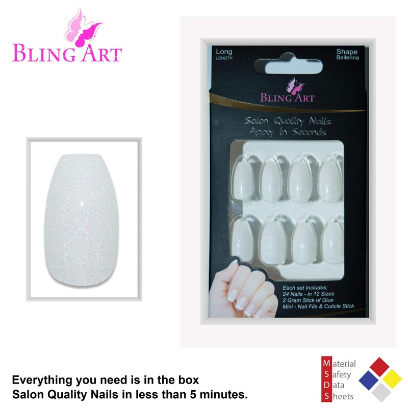 Bling Art False Nails Gel Glossy Ballerina Coffin 24 False