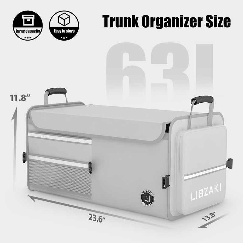 LIBZAKI Car Trunk Storage Organizer, Multi Compartment Collapsible Trunk Storage