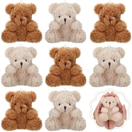 Threan - 8 mini osos de peluche de 4 pulgadas, juguetes de animales de peluche a granel, pequeño oso suave, para llavero, suministros de fiesta de baby shower (café, albaricoque)