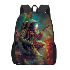 SARA NELL Astronaut Kids Backpack Astronaut Play Guitar in Space Galaxy Backpack for Boys Girls, Elementary Middle High College School Students Backpack, Astronaut School Backpack, 17 Inch