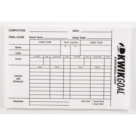 Kwik Goal Referee Score Sheets, White