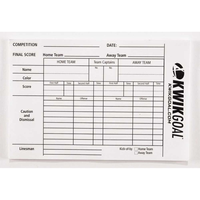 Kwik Goal Referee Score Sheets, White