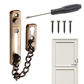 Door Chain No Drilling, Stainless Steel Door Chain, Abus Door Chain, Front Door, (1 Anti-Theft Chain, 4 Screws, 1 Screwdriver), 6 Pieces in Total, for Home, Hotel, Interior Doors and Windows (Bronze)