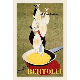 Cook Chef Kitchen Cooking Fish Olive Oil Bertolli Food Italy Italia Italian Vintage Poster Repro 16" X 22" Image Size on Matte Paper