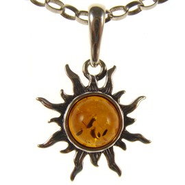 Baltic amber and sterling silver 925 sun pendant necklace with 1mm Italian sterling silver 925 snake chain