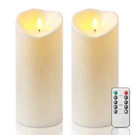 Homemory 4"x9" Outdoor Waterproof Flameless Candles with Timers and Remote Control, Battery Operated Candles, LED Plastic Candles, Ivory White, Set of 2