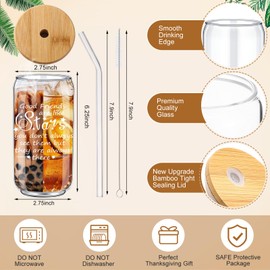 Teenyyou 5 Pcs Friendship Gifts for Women Friend Easter Graduation BFF Bestie Good Friends Are Like Stars 16 oz Glass Cup, Socks and Keychain Hardcover Leather Journal with Ballpoint Pen for Birthday