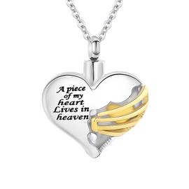 Heart Cremation Jewelry Urn Necklace Pendant for Human Urn Ashes Memorial Keepsakes Cremation Ash Loved One Memorial Jewelry - A piece of my heart Lives in heaven