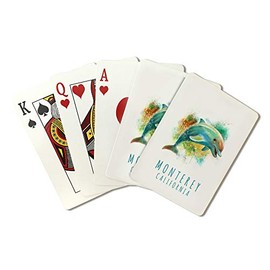 Monterey, California - Dolphin - Watercolor (Playing Card Deck - 52 Card Poker Size with Jokers)