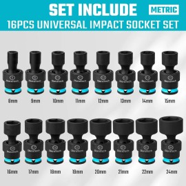 DURATECH 3/8" Drive Swivel Socket Set 16 Pieces Shallow Universal Impact 6 Point