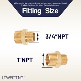 LTWFITTING Brass Pipe Hex Reducing Nipple Fitting 1-Inch x 3/4-Inch Male NPT(Pack of 3)