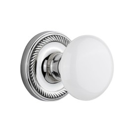 Nostalgic Warehouse Rope Rosette with White Porcelain Knob, Privacy - 2.375", Bright Chrome