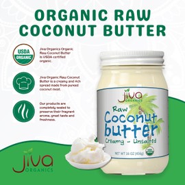 Jiva Organics RAW Organic Coconut Butter 16 Ounce Jar - Creamy, Unsalted