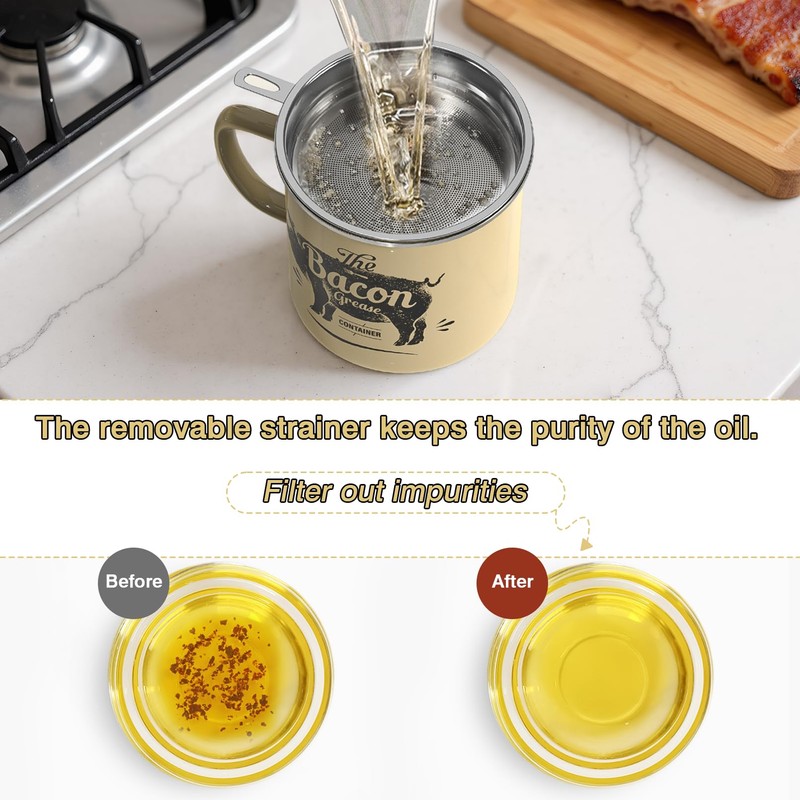 Contenedor de grasa de tocino con colador, contenedor grande de
