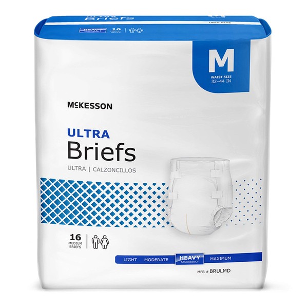 McKesson Ultra Briefs, Incontinence, Heavy Absorbency, Medium, 16 Count, 6 Packs, 96 Total