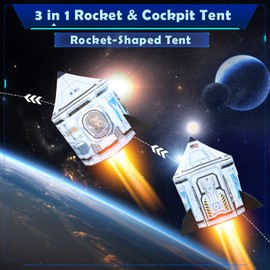 Senodeer Rocket Ship Kids Play Tent: 3Pcs Toddlers Pop Up Ball Pit and Play Tunnel for Indoor Outdoor, Spaceship Baby Playhouse Toys for 1-3 Year Old Boys Girls (3 in 1 Kids Tent)