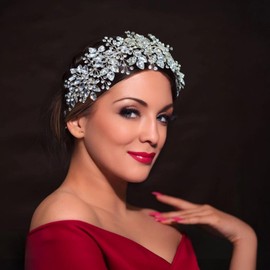 Homaisson Bridal Headbands for Wedding, Handmade Rhinestone Crown Tiara, Flexible Bride Hair Accessories, Elegant Wedding Hairpiece for Women, 12.59 in x 3.54 in