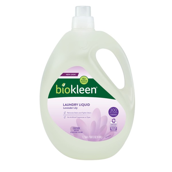 Biokleen Natural Laundry Detergent - 300 HE Loads - Liquid, Eco-Friendly, Non-Toxic, Plant-Based, No Artificial Fragrance, Colors or Preservatives, Lavender Lily, 150 Fl Oz