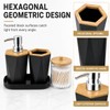 LGURT 4pc Hexagonal Black Bathroom Set, Soap Dispenser with Bamboo