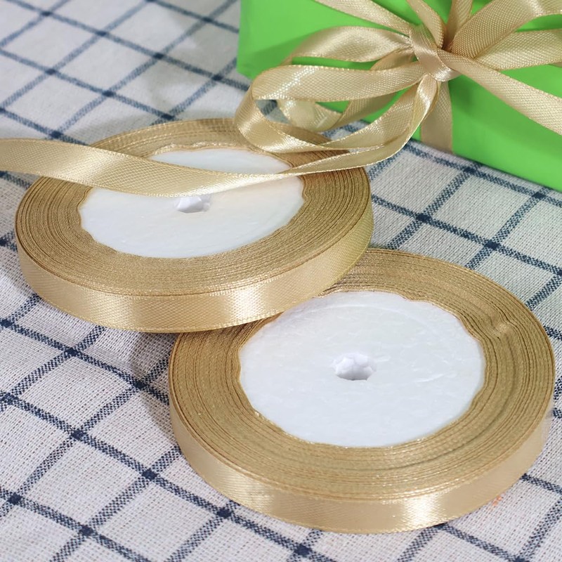 2 Rolls Gold Satin Ribbon, 10mm x 22m Each (44m