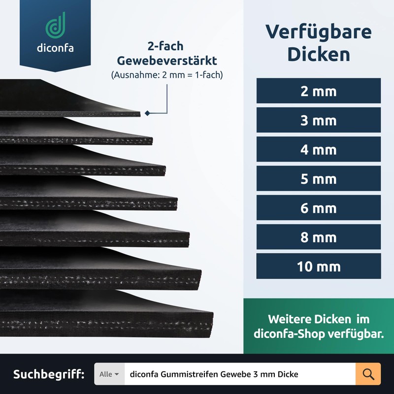 diconfa Rubber Mat Rubber Strips with Fabric Insert 5 mm