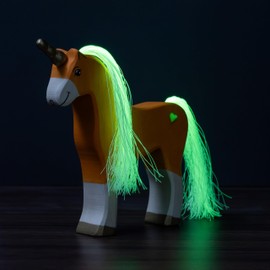 Lilu® Unicorn Foal with Luminous Heart, Mane and Tail, Fabulous World Wooden Animals, Hand-Painted, Wooden Toy Made of FSC® Wood, EN71 and Dekra Certified Toy Figure for Children (Orange)