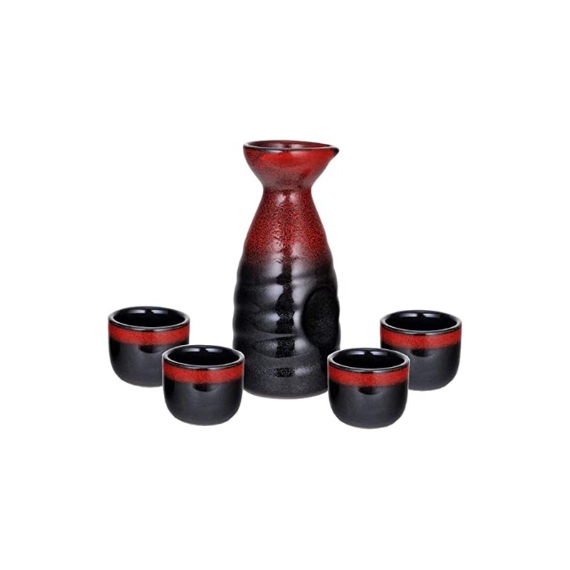 Happy Sales 5 piece Ceramic Sake Set - Red &