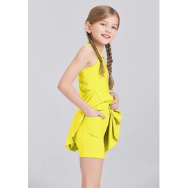 Handfrog Kids Girls Tennis Golf Dress Outfit Sleeveless Dress with Shorts Pockets 2 Piece Sport Athletic Sets Yellow