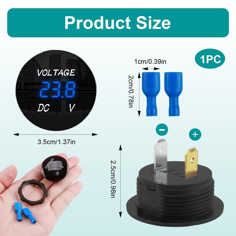 DC 24V 12V LED Digital Voltmeter for Car, Waterproof LED