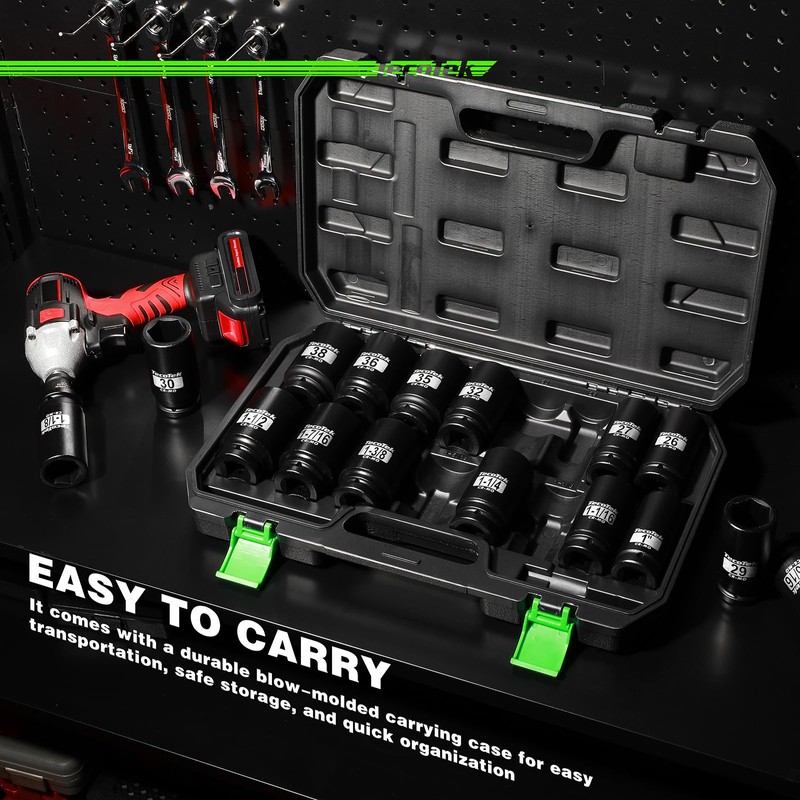 TecoTek 3/4" Drive Deep 6-Point Impact Socket Set, 17-Piece Jumbo