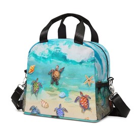 VIELEGELD Sea Turtle Lunch Bag, Reusable Lunch Box Insulated Meal Tote for Kids Women Men Cooler Bag with Shoulder Strap, Durability of Lunch Tote for Work School Picnic, Sea Turtle…