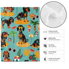 MIEPOS Tropical Dachshund Throw Blanket,50x60in,Soft,Lightweight Flannel,Hawaiian and Cute Weiner Dog Blankets - Gifts for Adult & Beach Pet Lovers,for Couch Office Travel,Home Living Room Decor