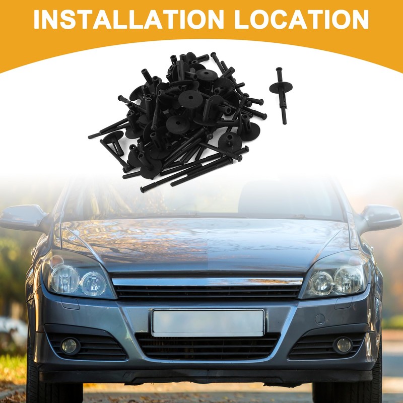 Partuto 50 Pcs Universal Clip Rivets Fastener - Plastic Black