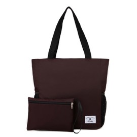 ETidy Large Capacity Foldable Tote Bag With Zipper Waterproof Sandproof Women Beach Bag Handbag Gym Bag Travel Shopping Bag (Coffee), HBB-001