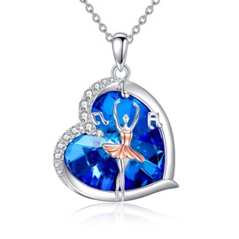 POPLYKE Ballerina Necklace Gifts Sterling Silver Crystal Dance Pendant Necklace Ballet Jewelry Gifts for Women