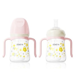 Oberni Toddler Sippy Cup, Weighted Straw Baby Drinking Water Bottle with Valved Spout for 6+ Months, 300ml/10oz/Pink/2Pack