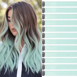 Duck Egg Green Hair Strands for Clip-in 12 Pieces 55 cm Hair Strands for Braids / Braiding Hairstyles Clip in Extensions Individual Strands Colourful Hair Strands Children's Hair Extensions