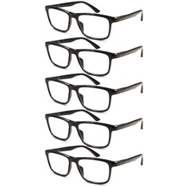 DEAAOK 5 Pack Reading Glasses Blue Light Blocking Oversized Readers for Men Women Computer Eyeglasses Spring Hinge (5 Pack Black, 1.75, x)