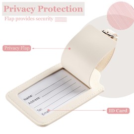 Initial Luggage Tags, PU Leather Suitcase Tags for Baggage Handbag Travel Bag Tags with Privacy Cover Name Card, Lettered Embroidered Travel Bag Labels Gifts for Women Kids Teens(Beige L)