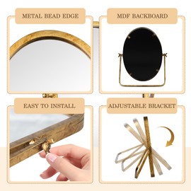 GIFTTROVE Vintage Makeup Desk Mirror, Antique Gold Vanity Table Mirror, Metal Framed Oval Small Standing Mirror, 360 Adjustable Rotation Mirror for Tabletop, Bathroom
