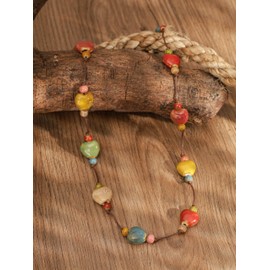 MINACHI Hippie Boho Colorful Ceramic Heart Bead Long Strand Necklace, Bohemian Beach Summer Jewelry Gift for Women
