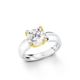 s.Oliver women's ring bi-colour Solitaire 925 sterling silver, partially gold-plated, zirconia white, Silver