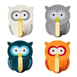 JruiZhp Cute Coat Hooks Mixed Color Self Adhesive Owl Hook, 4Pcs Owl Wall Hangers for Kitchen, Kids Bedroom,Bathroom Hanging Bag Hat Towels Key